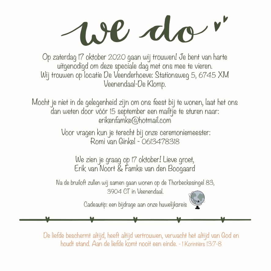 Binnenkant trouwkaart